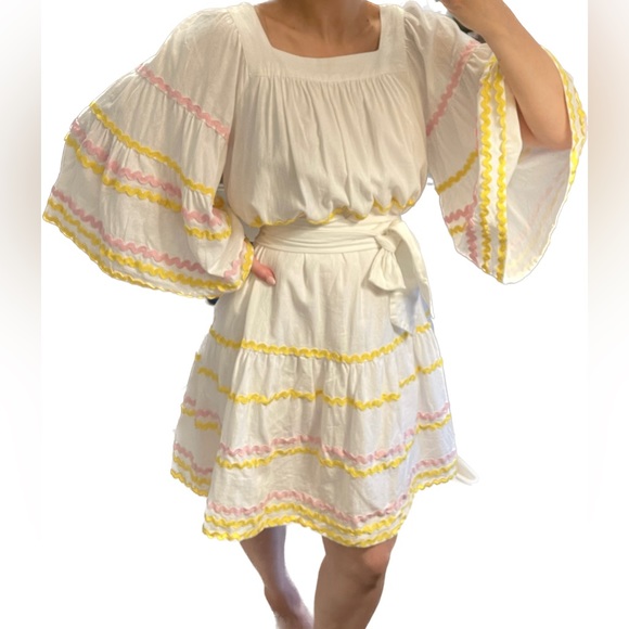 NWOT Belted Linen Dress with Rick Rack Design - Picture 2 of 4